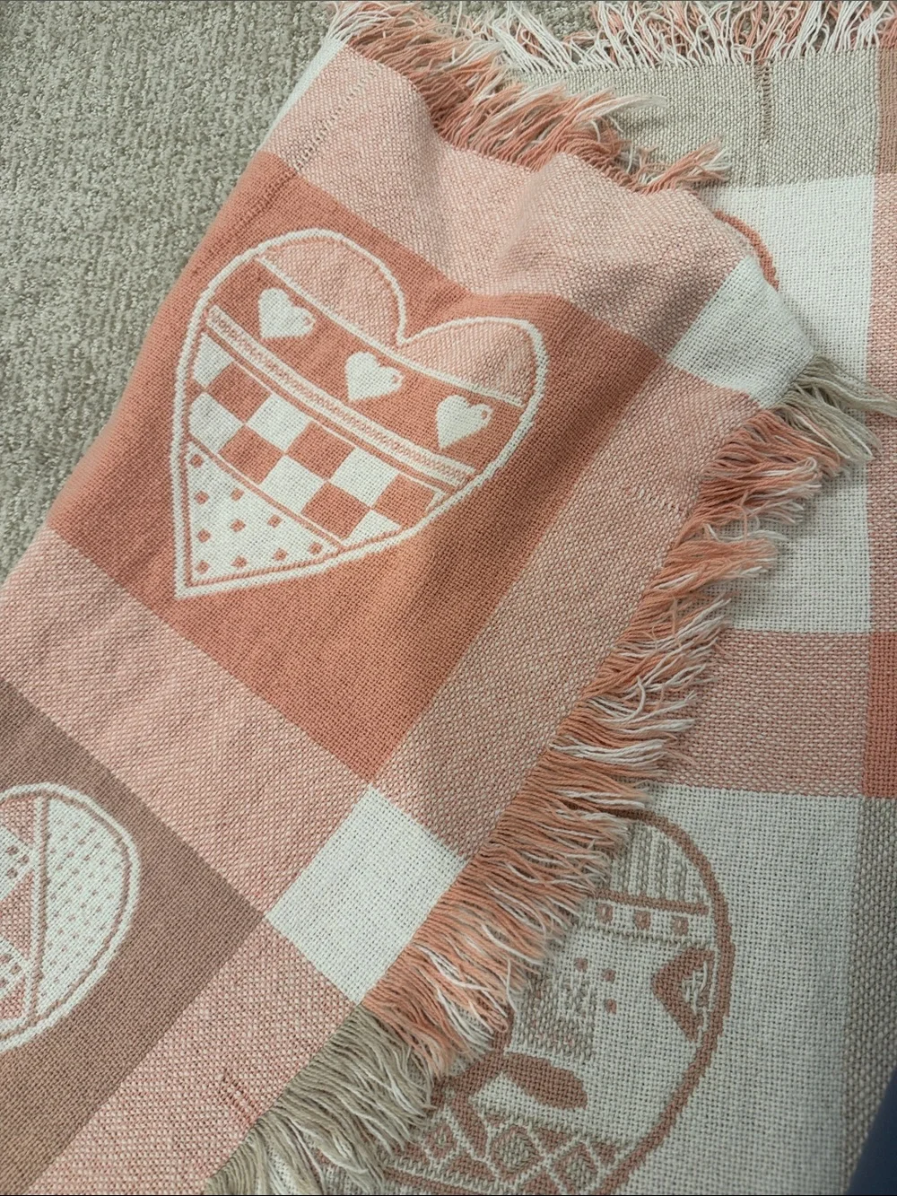 Manual Woodworkers & Weavers • Vintage 1992 Heart Sampler Tapestry Knit Blanket